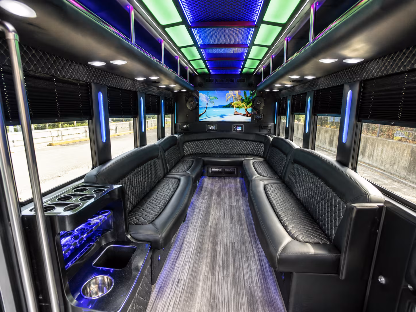 perris 18 passenger party bus inside
