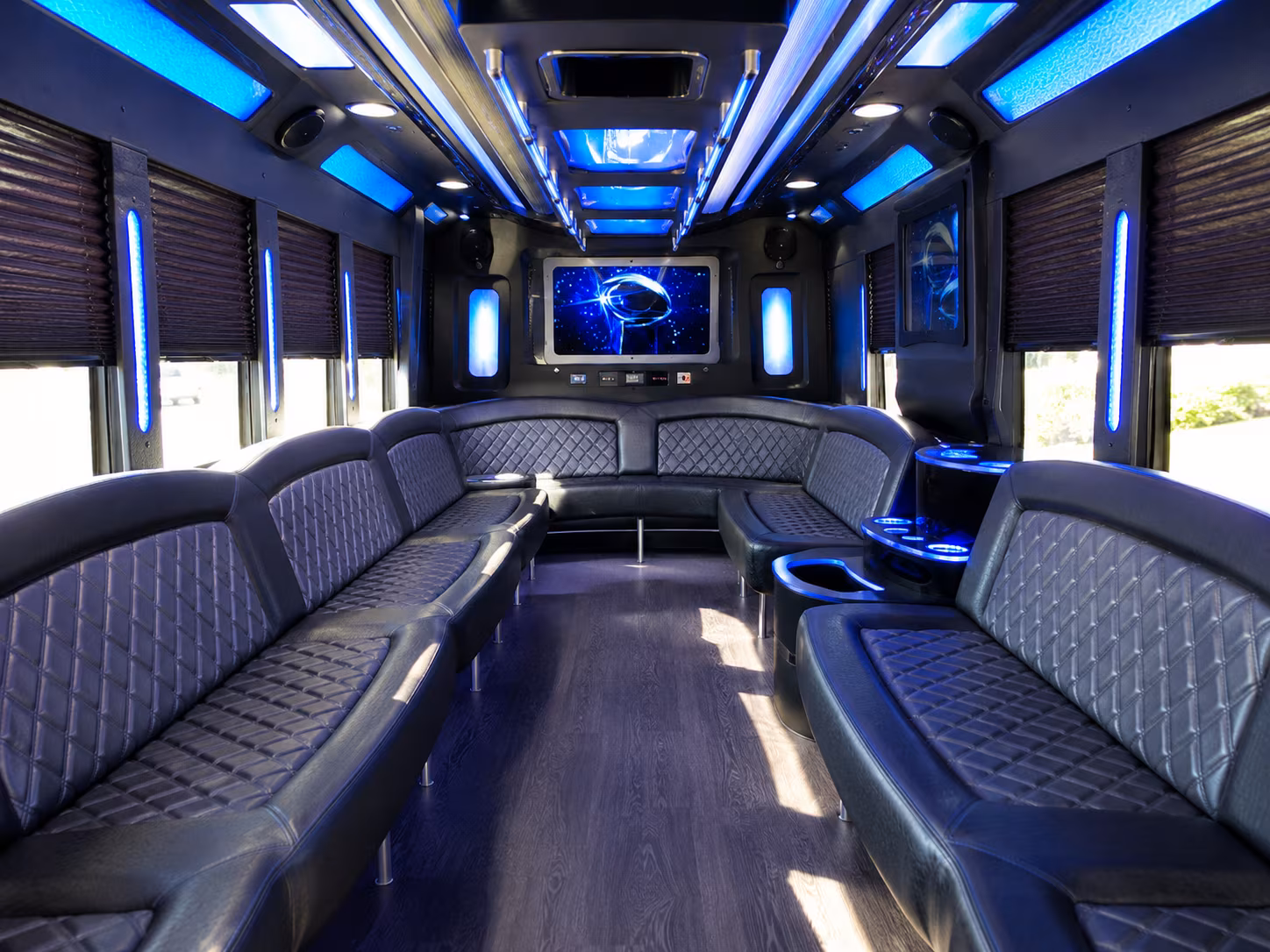 perris 28 passenger party bus inside